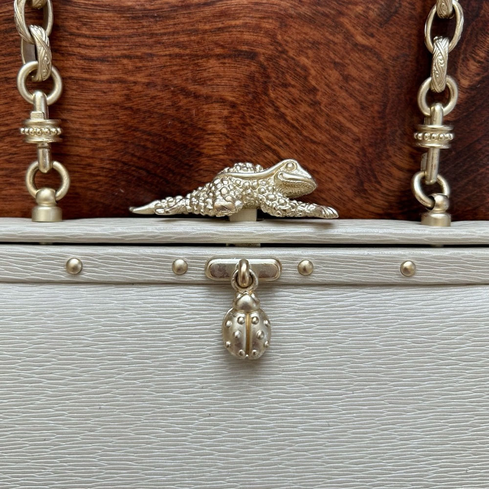 🤍 Kieselstein-Cord Vintage Ivory White Leather Frame Bag with Alligator Clasp - Picture 2 of 9